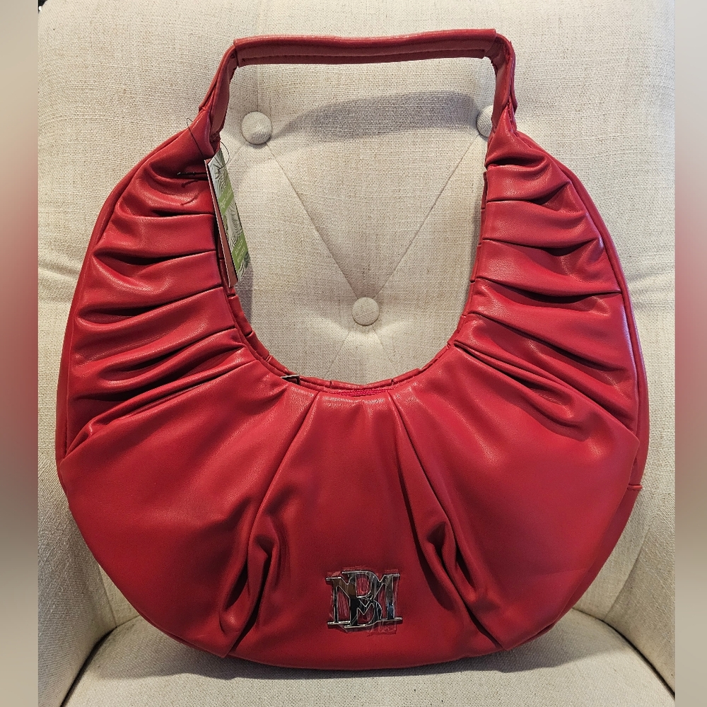Badgley Mischka Vegan Leather Ruffle Shoulder Bag